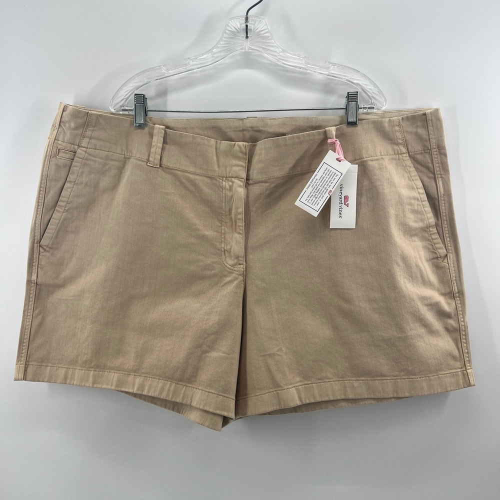 Vineyard Vines Every Day Short Women 20 Sand Khaki Herringbone Cotton Stretch